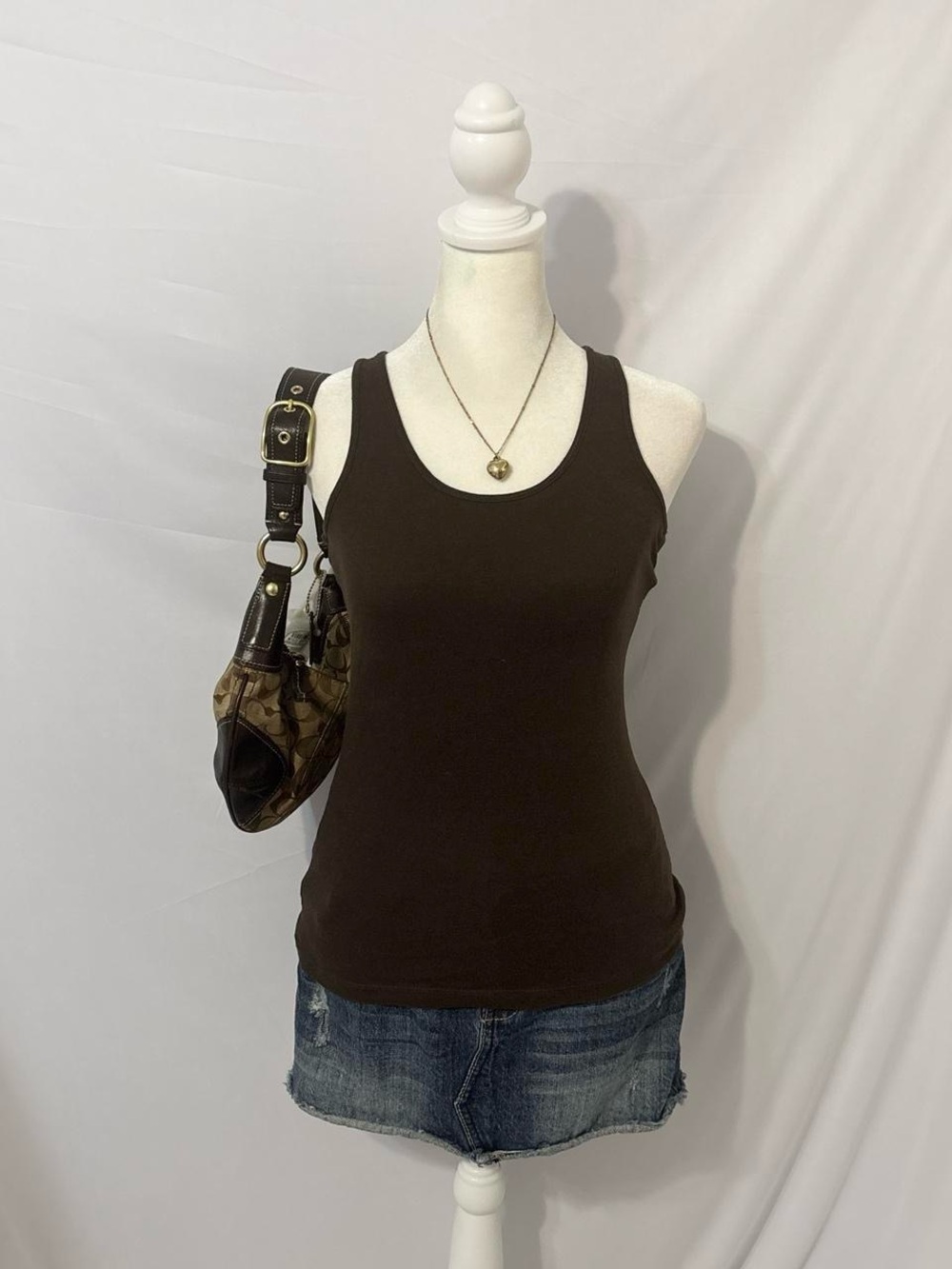 Y2k Brown Fitted Minimalist Basic Tank Top
